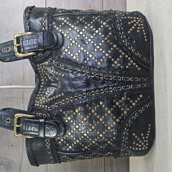 Isabella Fiore Black and Gold Studded Leather  Women's Bag - Picture 4 of 15